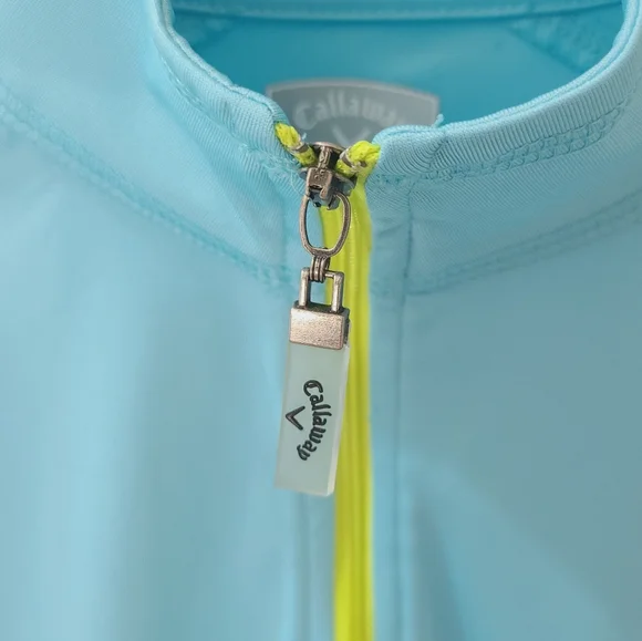 CALLAWAY Women’s Long Sleeve 1/4 Zip Activewear Pullover in Aqua Blue & Yellow M - Picture 7 of 11